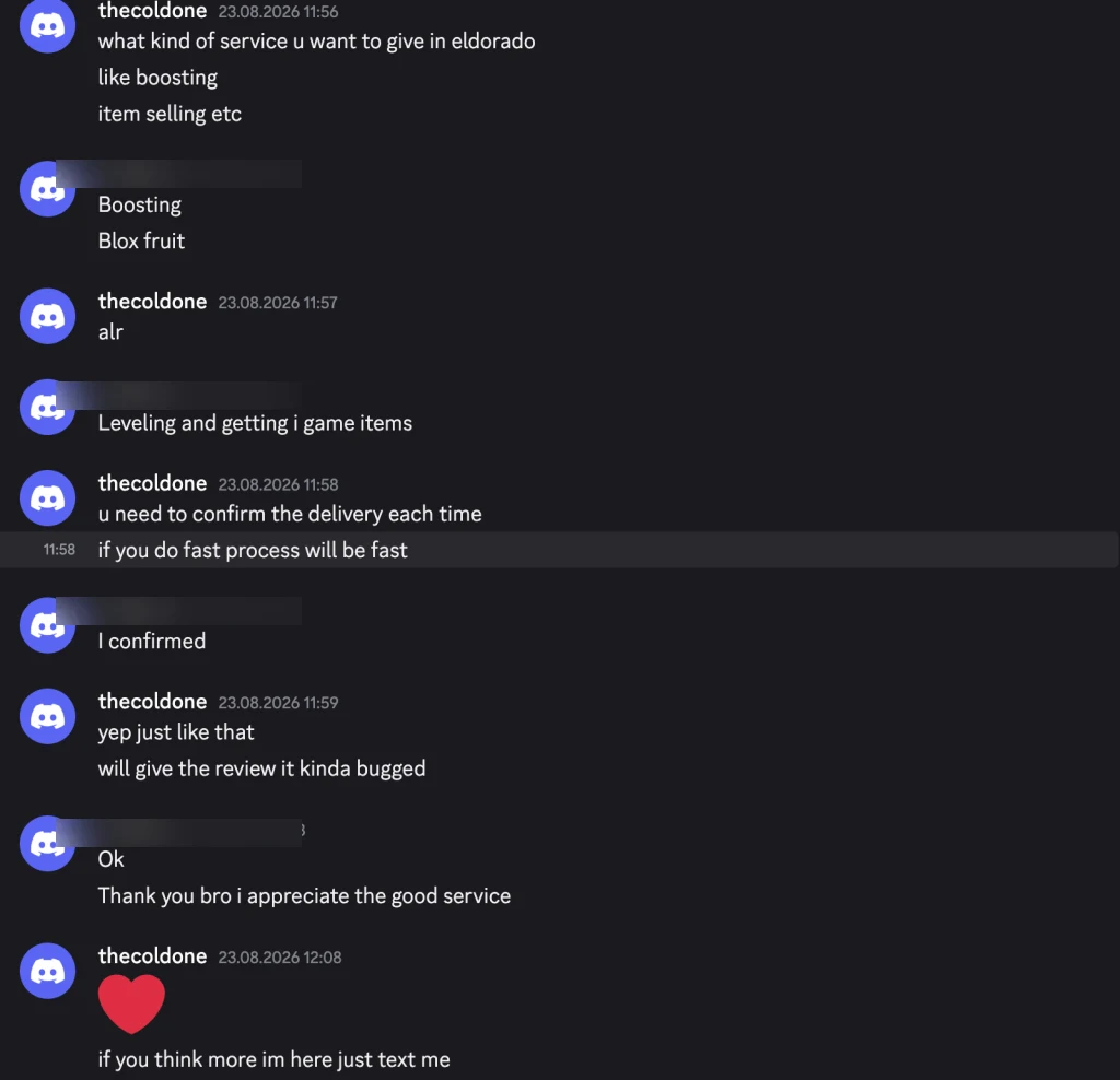 Verified Discord DM from a redacted customer